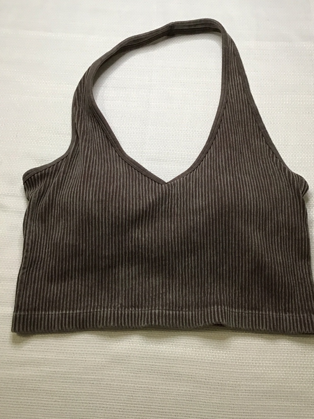 Harmony Balance Ribbed V-Neck Halter Crop Top in Brown